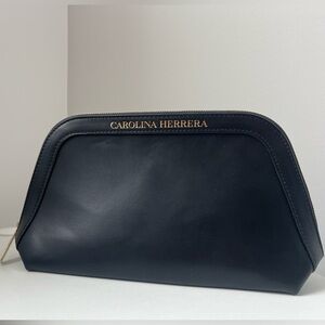 Carolina Herrera Black Faux Leather Makeup cosmetic bag